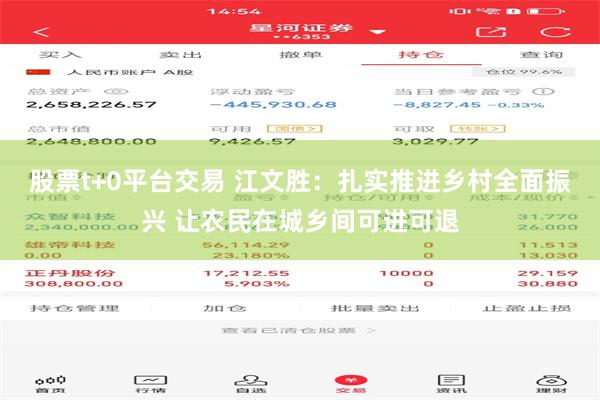 股票t+0平台交易 江文胜：扎实推进乡村全面振兴 让农民在城乡间可进可退